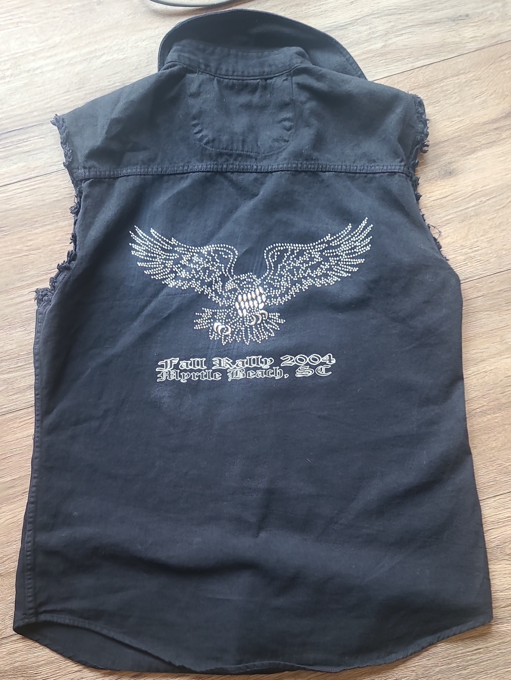 Black Faded, Distressed  Vintage Sleeveless Button Up Biker Shirt Small